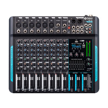 Charger l'image dans la galerie, Audio Mixer 10 Channel Professional Stereo Sound Mixer with 99 DSP Reverb / 7 Band Balance/USB Port, Input 48 V Phantom Power, One Click Mute for Recording DJ Stage Music Application