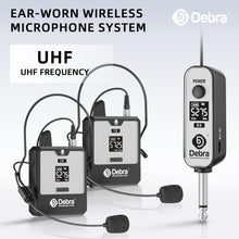 Load image into Gallery viewer, D Debra Audio DT-01/02 UHF Wireless Microphone System with 30 Channels, Headset & Lavalier Mic, 50m Range & 6.5mm Output for Hands-Free Presentation, Fitness and Streaming