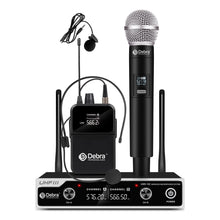 Load image into Gallery viewer, Wireless Microphone System D Debra UHF UBR-102 with Dual Cordless Mics, 260ft Range, Suitable for Church, Lectures, Karaoke, Weddings, DJ, and Bars