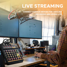 Load image into Gallery viewer, Audio Mixer Mini6 Professional,Sounds Mixer for Streaming,6 Channel Audio Mixer,Usb Audio Interface and 48V Phantom Power Bluetooth for Podcasting Mixer,Live Performance, Recording, DJ, PC