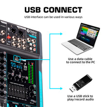 Charger l'image dans la galerie, Audio Mixer 10 Channel Professional Stereo Sound Mixer with 99 DSP Reverb / 7 Band Balance/USB Port, Input 48 V Phantom Power, One Click Mute for Recording DJ Stage Music Application