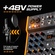 Load image into Gallery viewer, D Debra R4/R6 Professional Portable Multi-Functional Mixer Audio with 99 DSP Reverb Effects Mic Preamps and USB for DJ Mixer Console Karaoke Home Recording Studio