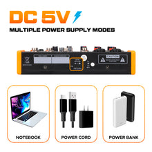 Load image into Gallery viewer, D Debra R4/R6 Professional Portable Multi-Functional Mixer Audio with 99 DSP Reverb Effects Mic Preamps and USB for DJ Mixer Console Karaoke Home Recording Studio