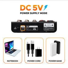 Carregar imagem no visualizador da galeria, D Debra Professional Audio Mixer Mini4, 4 Channel Sound Board Mixing Console with Bluetooth, Mic Preamps & TypeC, OTG Audio Interface for PC Smartphone Studio Recording Webcast