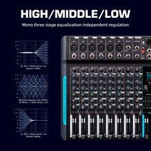 Charger l'image dans la galerie, Audio Mixer 10 Channel Professional Stereo Sound Mixer with 99 DSP Reverb / 7 Band Balance/USB Port, Input 48 V Phantom Power, One Click Mute for Recording DJ Stage Music Application