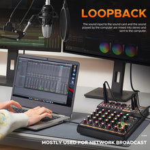 Load image into Gallery viewer, Audio Mixer Mini6 Professional,Sounds Mixer for Streaming,6 Channel Audio Mixer,Usb Audio Interface and 48V Phantom Power Bluetooth for Podcasting Mixer,Live Performance, Recording, DJ, PC