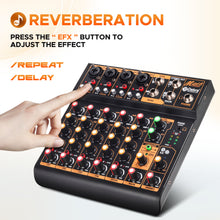 Load image into Gallery viewer, Audio Mixer Mini6 Professional,Sounds Mixer for Streaming,6 Channel Audio Mixer,Usb Audio Interface and 48V Phantom Power Bluetooth for Podcasting Mixer,Live Performance, Recording, DJ, PC