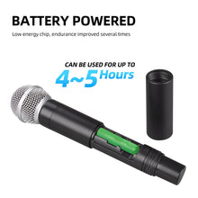 Load image into Gallery viewer, Wireless Microphone System D Debra UHF UBR-102 with Dual Cordless Mics, 260ft Range, Suitable for Church, Lectures, Karaoke, Weddings, DJ, and Bars