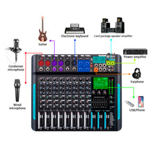 Charger l'image dans la galerie, Audio Mixer 10 Channel Professional Stereo Sound Mixer with 99 DSP Reverb / 7 Band Balance/USB Port, Input 48 V Phantom Power, One Click Mute for Recording DJ Stage Music Application