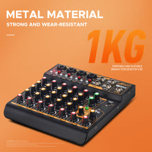 Load image into Gallery viewer, Audio Mixer Mini6 Professional,Sounds Mixer for Streaming,6 Channel Audio Mixer,Usb Audio Interface and 48V Phantom Power Bluetooth for Podcasting Mixer,Live Performance, Recording, DJ, PC