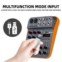 Laden Sie das Bild in den Galerie-Viewer, D Debra Audio D4M Audio Mixer, 4-Channel Portable DJ Mixer Console with MP3 USB Bluetooth, 48V Phantom Power, Mini Sound Mixing Board for Live, Wedding, Party, Recording Broadcast