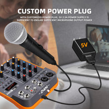 Laden Sie das Bild in den Galerie-Viewer, D Debra Audio D4M Audio Mixer, 4-Channel Portable DJ Mixer Console with MP3 USB Bluetooth, 48V Phantom Power, Mini Sound Mixing Board for Live, Wedding, Party, Recording Broadcast