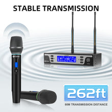 Load image into Gallery viewer, D Debra Audio UL-200H Pro UHF 2-Channel Wireless Microphone System with Metal Handheld Mics Receiver, 7-Color Breathing Indicator Light, Ideal for Karaoke Church Party Wedding