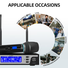Load image into Gallery viewer, D Debra Audio UL-200H Pro UHF 2-Channel Wireless Microphone System with Metal Handheld Mics Receiver, 7-Color Breathing Indicator Light, Ideal for Karaoke Church Party Wedding