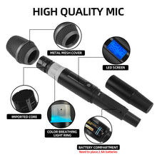 Load image into Gallery viewer, D Debra Audio UL-200H Pro UHF 2-Channel Wireless Microphone System with Metal Handheld Mics Receiver, 7-Color Breathing Indicator Light, Ideal for Karaoke Church Party Wedding