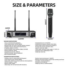 Load image into Gallery viewer, D Debra Audio UL-200H Pro UHF 2-Channel Wireless Microphone System with Metal Handheld Mics Receiver, 7-Color Breathing Indicator Light, Ideal for Karaoke Church Party Wedding