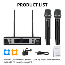 Load image into Gallery viewer, D Debra Audio UL-200H Pro UHF 2-Channel Wireless Microphone System with Metal Handheld Mics Receiver, 7-Color Breathing Indicator Light, Ideal for Karaoke Church Party Wedding