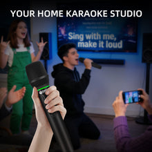 Laden Sie das Bild in den Galerie-Viewer, D Debra Audio WL200S 2.4G Wireless Microphone Set with Dynamic RGB Lighting, 2 Handheld Mics, 50m Range, 99 Anti-Interference Channels, Heart-Shaped Pickup for Home Karaoke & Parties