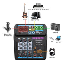 Load image into Gallery viewer, Audio Mixer D Debra Audio 4/6-Channel DJ Mixer Console with MP3 USB Bluetooth, Sound Mixing Board for Live, Wedding, Party, Recording Broadcast