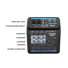 Load image into Gallery viewer, Audio Mixer D Debra Audio 4/6-Channel DJ Mixer Console with MP3 USB Bluetooth, Sound Mixing Board for Live, Wedding, Party, Recording Broadcast