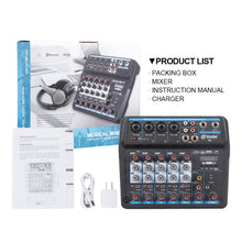 Load image into Gallery viewer, Audio Mixer D Debra Audio 4/6-Channel DJ Mixer Console with MP3 USB Bluetooth, Sound Mixing Board for Live, Wedding, Party, Recording Broadcast