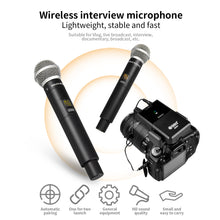 Laden Sie das Bild in den Galerie-Viewer, D Debra Wireless Microphone System DV-02H UHF 2-Channel Wireless Handheld Microphone with Remote Real-time Sound Monitor for DSLR Camera Vlog Phone Interview Live Recording