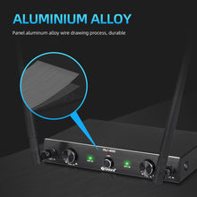 Carregar imagem no visualizador da galeria, D Debra Audio AU200 Pro UHF 2 Channel Wireless Microphone System with Cordless Handheld Lavalier Headset Mics, Metal Receiver, Ideal for Karaoke Church Party