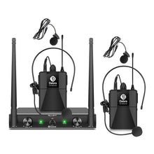 Carregar imagem no visualizador da galeria, D Debra Audio AU200 Pro UHF 2 Channel Wireless Microphone System with Cordless Handheld Lavalier Headset Mics, Metal Receiver, Ideal for Karaoke Church Party