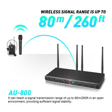 Load image into Gallery viewer, D Debra Audio AU800 Pro UHF 8 Channel Wireless Microphone System with Cordless Handheld Lavalier Headset Mics, Metal Receiver, Ideal for Karaoke Church Party