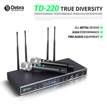 Load image into Gallery viewer, D Debra Audio New Model TD-220 Professional UHF True Diversity 2 Channel Wireless Microphones System with 2 Cordless Handheld Mic