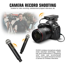 Laden Sie das Bild in den Galerie-Viewer, D Debra Wireless Microphone System DV-02H UHF 2-Channel Wireless Handheld Microphone with Remote Real-time Sound Monitor for DSLR Camera Vlog Phone Interview Live Recording