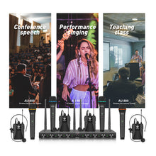 Load image into Gallery viewer, D Debra Audio AU800 Pro UHF 8 Channel Wireless Microphone System with Cordless Handheld Lavalier Headset Mics, Metal Receiver, Ideal for Karaoke Church Party