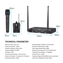 Carregar imagem no visualizador da galeria, D Debra Audio AU200 Pro UHF 2 Channel Wireless Microphone System with Cordless Handheld Lavalier Headset Mics, Metal Receiver, Ideal for Karaoke Church Party