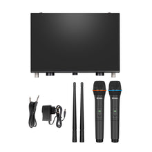 Carregar imagem no visualizador da galeria, D Debra Audio AU200 Pro UHF 2 Channel Wireless Microphone System with Cordless Handheld Lavalier Headset Mics, Metal Receiver, Ideal for Karaoke Church Party