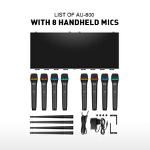 Load image into Gallery viewer, D Debra Audio AU800 Pro UHF 8 Channel Wireless Microphone System with Cordless Handheld Lavalier Headset Mics, Metal Receiver, Ideal for Karaoke Church Party