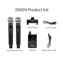Laden Sie das Bild in den Galerie-Viewer, D Debra Wireless Microphone System DV-02H UHF 2-Channel Wireless Handheld Microphone with Remote Real-time Sound Monitor for DSLR Camera Vlog Phone Interview Live Recording