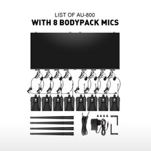 Load image into Gallery viewer, D Debra Audio AU800 Pro UHF 8 Channel Wireless Microphone System with Cordless Handheld Lavalier Headset Mics, Metal Receiver, Ideal for Karaoke Church Party