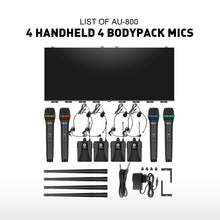 Load image into Gallery viewer, D Debra Audio AU800 Pro UHF 8 Channel Wireless Microphone System with Cordless Handheld Lavalier Headset Mics, Metal Receiver, Ideal for Karaoke Church Party