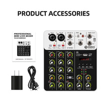 Load image into Gallery viewer, Audio Mixer D Debra Audio V4 4-channel DJ Mixer Console with MP3 USB Bluetooth, 48V Phantom Power, Sound Mixing Board for Live, Wedding, Party, Recording Broadcast