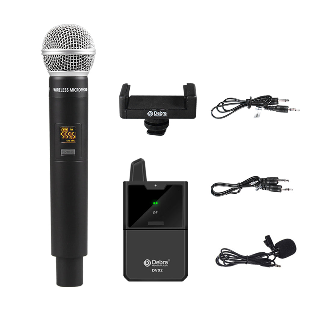 D Debra Wireless Microphone System DV-02H UHF 2-Channel Wireless Handheld Microphone with Remote Real-time Sound Monitor for DSLR Camera Vlog Phone Interview Live Recording