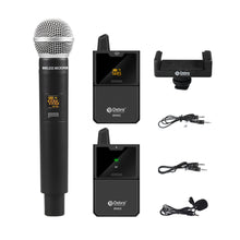 Laden Sie das Bild in den Galerie-Viewer, D Debra Wireless Microphone System DV-02H UHF 2-Channel Wireless Handheld Microphone with Remote Real-time Sound Monitor for DSLR Camera Vlog Phone Interview Live Recording
