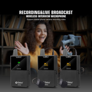 Debra Audio DV-01/02 UHF Wireless Microphone System with Lavalier Mic 30 Selectable Channels 50m Range for DSLR Camera Phone Live Recording