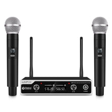 Load image into Gallery viewer, Wireless Microphone System D Debra UHF UBR-102 with Dual Handheld Cordless Mics, 260ft Range, Suitable for Church, Lectures, Karaoke, Weddings, DJ, and Bars
