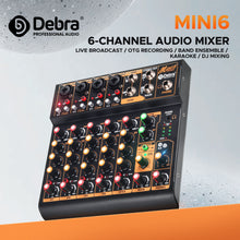 Load image into Gallery viewer, Audio Mixer Mini6 Professional,Sounds Mixer for Streaming,6 Channel Audio Mixer,Usb Audio Interface and 48V Phantom Power Bluetooth for Podcasting Mixer,Live Performance, Recording, DJ, PC
