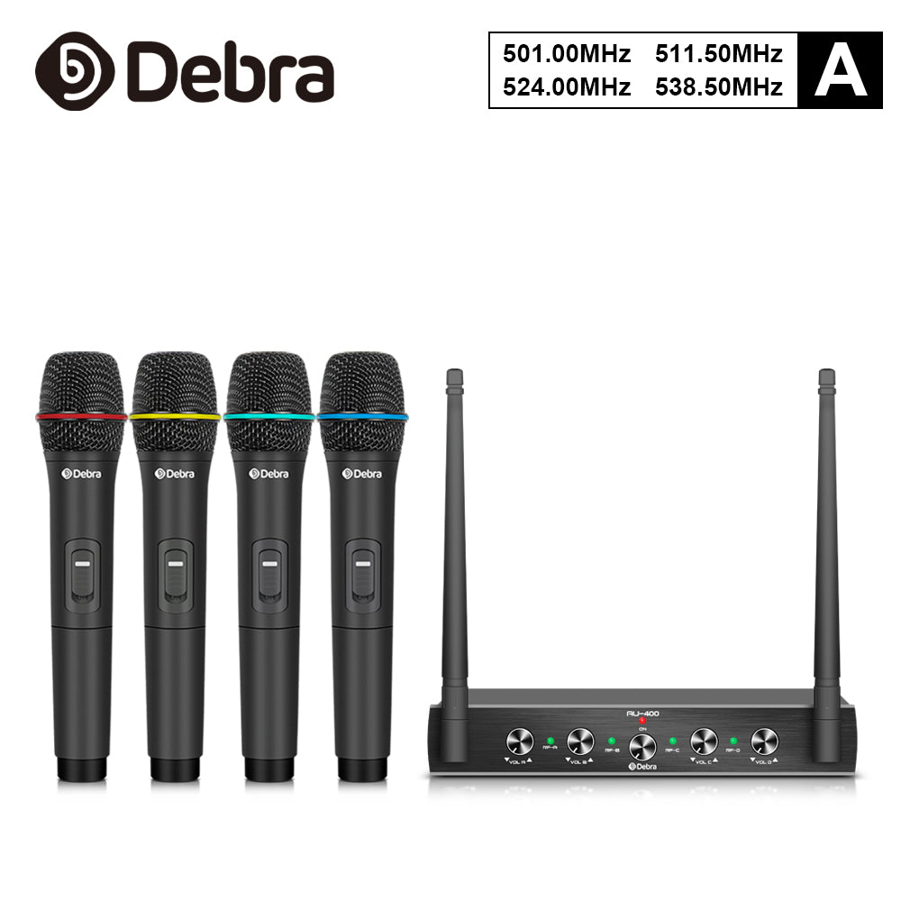 D Debra Audio AU400 Pro UHF 4 Channel Wireless Microphone System With Cordless Mics