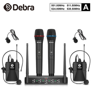 D Debra Audio AU400 Pro UHF 4 Channel Wireless Microphone System With Cordless Mics