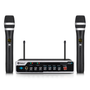 D Debra Audio E02U UHF Dual-Channel Wireless Microphone System with DSP Reverb Volume Control, 164 Feet Range for Karaoke Church Party