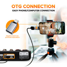 Carregar imagem no visualizador da galeria, D Debra Professional Audio Mixer Mini4, 4 Channel Sound Board Mixing Console with Bluetooth, Mic Preamps &amp; TypeC, OTG Audio Interface for PC Smartphone Studio Recording Webcast
