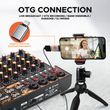 Load image into Gallery viewer, Audio Mixer Mini6 Professional,Sounds Mixer for Streaming,6 Channel Audio Mixer,Usb Audio Interface and 48V Phantom Power Bluetooth for Podcasting Mixer,Live Performance, Recording, DJ, PC
