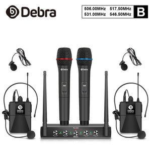 D Debra Audio AU400 Pro UHF 4 Channel Wireless Microphone System With Cordless Mics